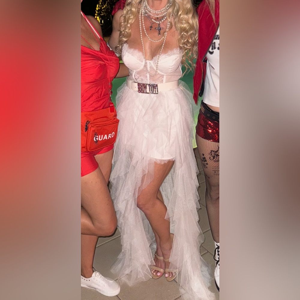 Madonna costume. For Love & Lemons Strapless White Tulle High-Low Dress